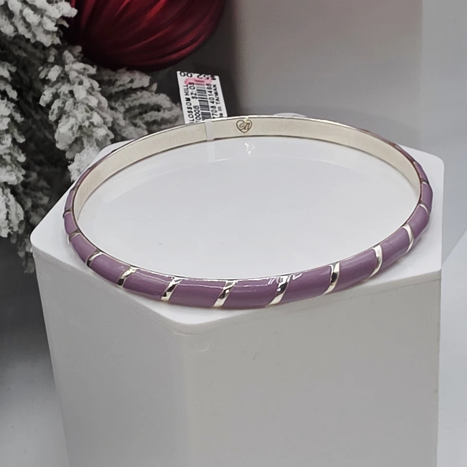 NWT Brighton Blossom Hill Lavender Enamel Bangle 7.75" Silver Tone - Image 4 of 4