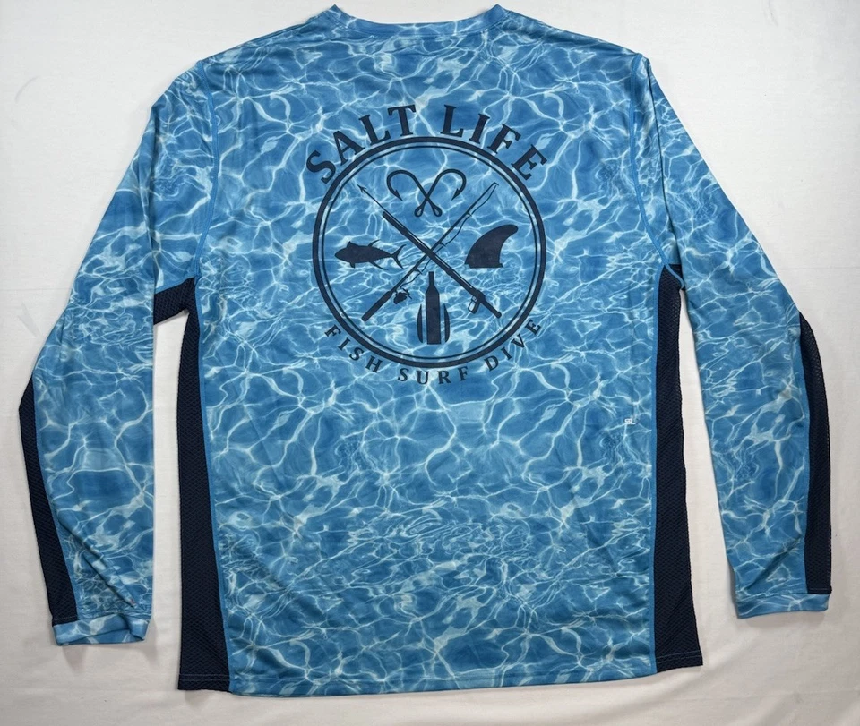 Salt Life SLX Uvapor Fish Surf Dive Long Sleeve Shirt Water Reflections Blue XL - Image 2 of 4