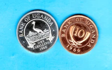UGANDA  - TWO  FANTASTIC HISTORICAL 1966 COINS: 10 CENTS & 1 SHILLING