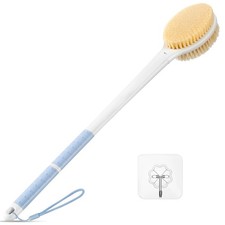 Long Handle Back Scrubber Shower Brush Stiff Soft Bristles Non Slip Grip Blue