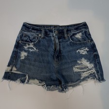 American Eagle Outfitters Next Level Stretch Distressed Denim Shorts Blue Sz 2