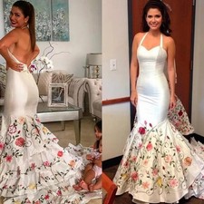 Simple Mermaid Wedding Dresses Halter Backless Satin Embrodidery Bridal Gowns