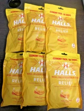 6-PACK Halls Throat Relief Honey Lemon Cough Drops 80 count EXP. 11/25