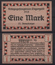 30718 - KRIEGSGEFANGENEN-LAGERGELD POW camp money: G&Uuml;STROW, 1 Mark, Kriegsgefa