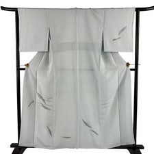 JAPANESE KIMONO TSUKESAGE Light green 159cm 5 ft 3 in PURE SILK AA9510