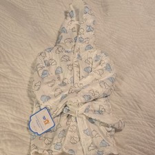 Snugly Baby Faux Mink Sherpa Lined Hooded Bathrobe 0-18M White/Blue Bear
