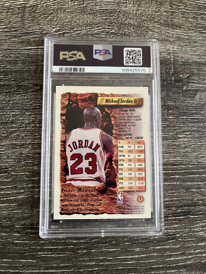 1993-94 Topps Finest Майкл Джордан No1 переливающаяся карточка - Изображение 2 из 2