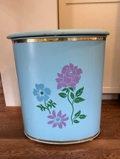 Vintage MCM Laundry Clothes Hamper Metal Blue Flower Retro Groovy Detecto NY