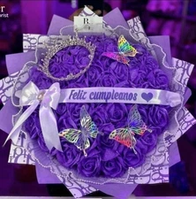 Exquisite Purple Wrapping Paper Waterproof 5 Sheets & 5 Yds Matching Ribbon Set