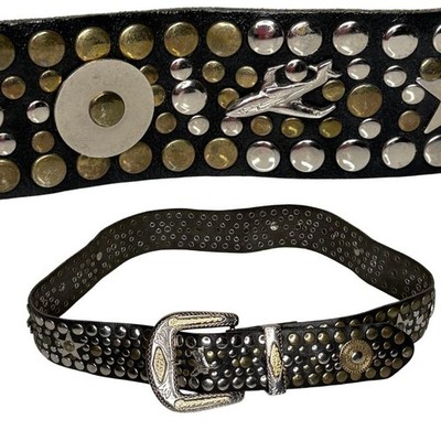 Vintage German Studded Leather Belt Airplane Star Boot Conchos Western 30''