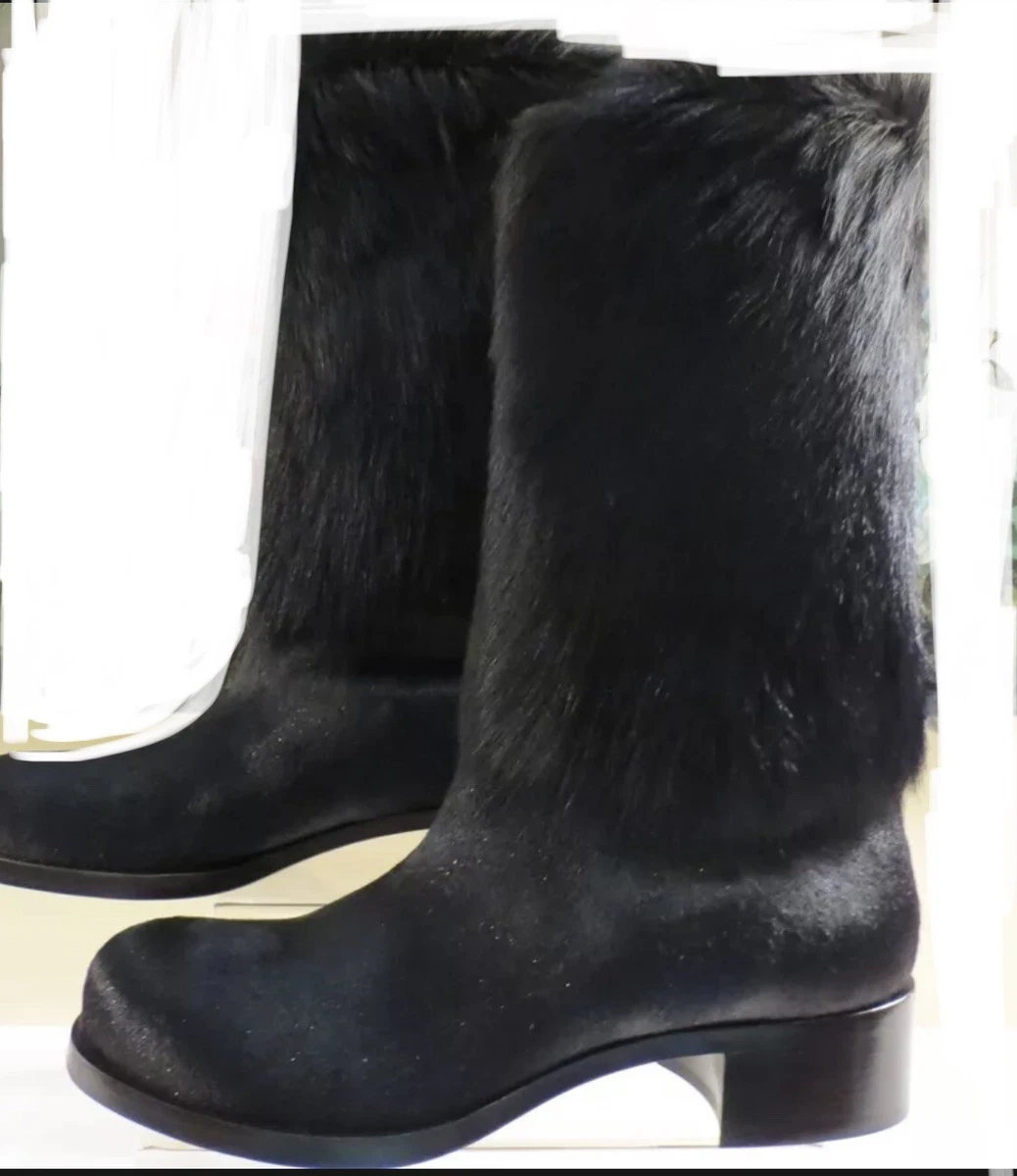 Calfskin boots Chanel Black size 38.5 EU in Pony-style calfskin - 35339450