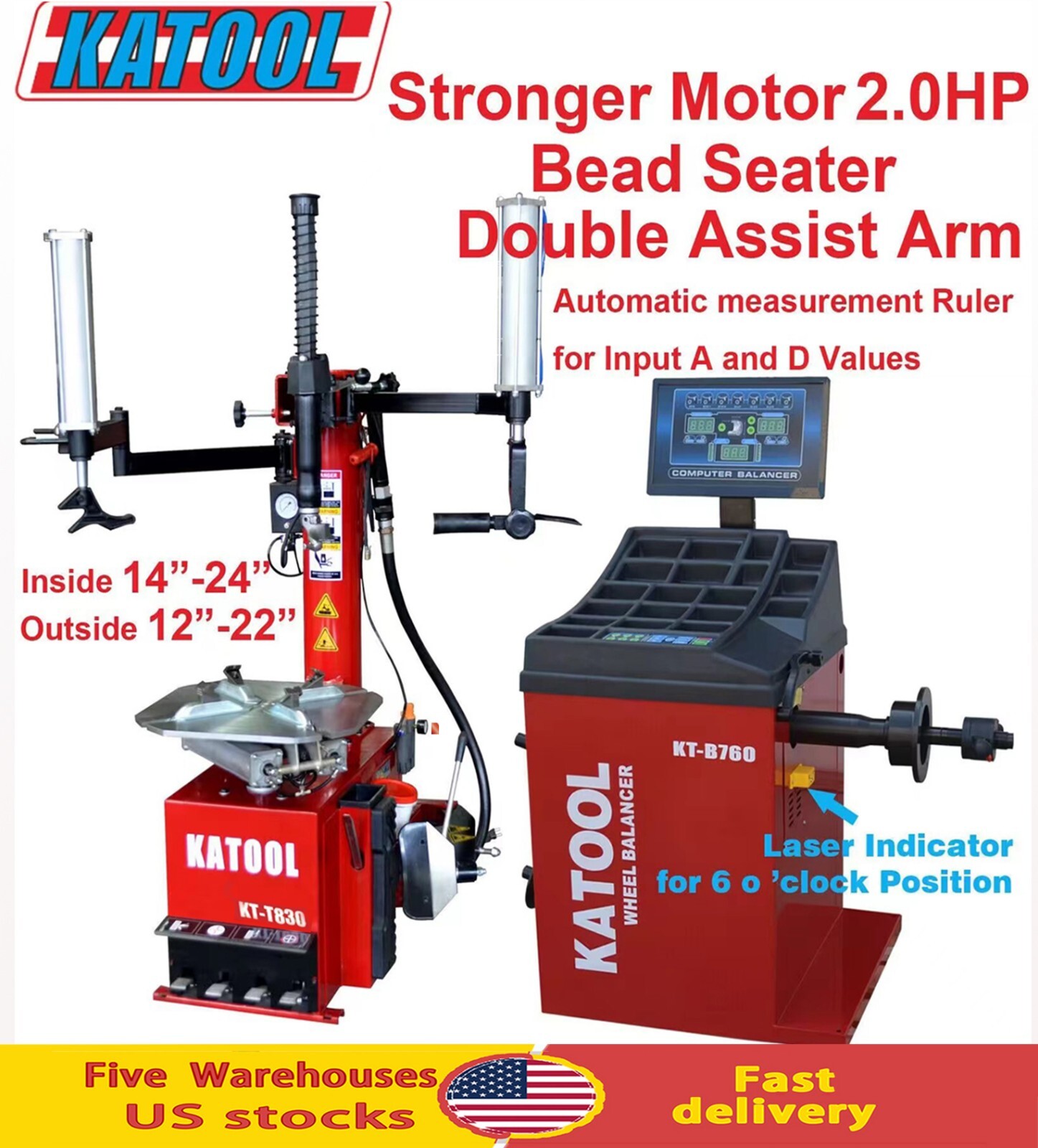 Tire Changer Machine Katool KTT830 and Wheel Balancer KTB760 Tires