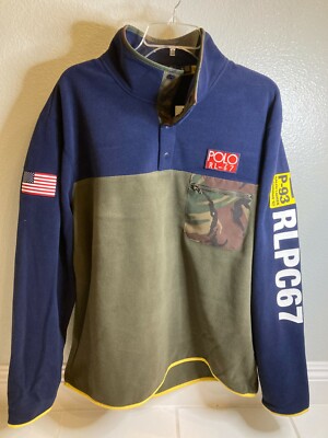 $198 Polo Ralph Lauren RLPC RL-67 P93 Snap Button Fleece Mockneck Jacket Sz M-XL