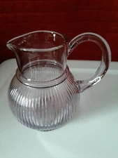 Pitcher purple tint  vase Round Ribbed clear Glass petite 6 " free ship vintage
