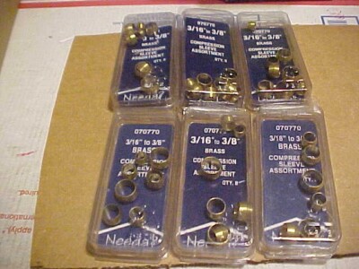 6 Packs of 3/16 to 3/8 Brass compression Sleeve assortment With free shipping