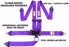 RACING HARNESS 5 POINT UNIVERSAL LATCH & LINK SEAT BELT PURPLE FLOOR MOUNT SFI