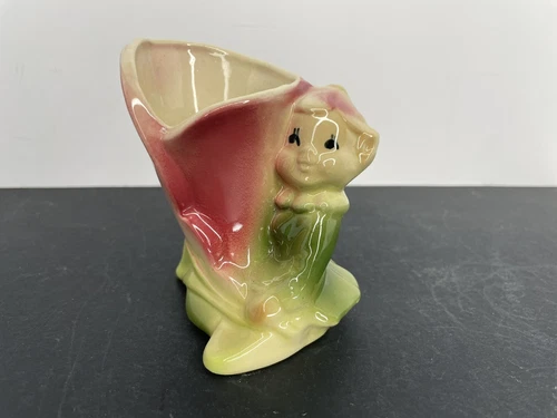 Vtg Shawnee 4” Pottery Pixie Elf Calla Lily Vase Planter Christmas Kitschy MCM