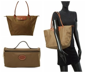 Details About New Auth Longchamp Le Pliage Large Shoulder Tote W Cosmetic Case Set Khaki 200