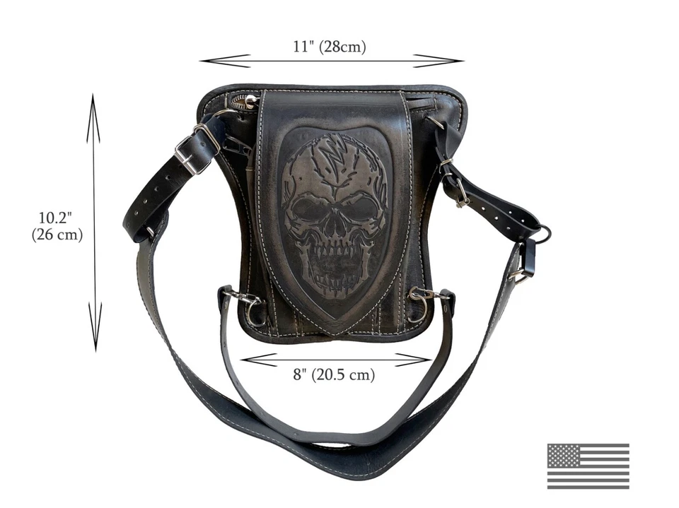 Biker bag Motorcycle Black leather bag Leg Handmade hip bag Skull - Image 2 of 4