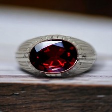 Garnet Gemstone With 925 Sterling Silver Ring For Men's AL782