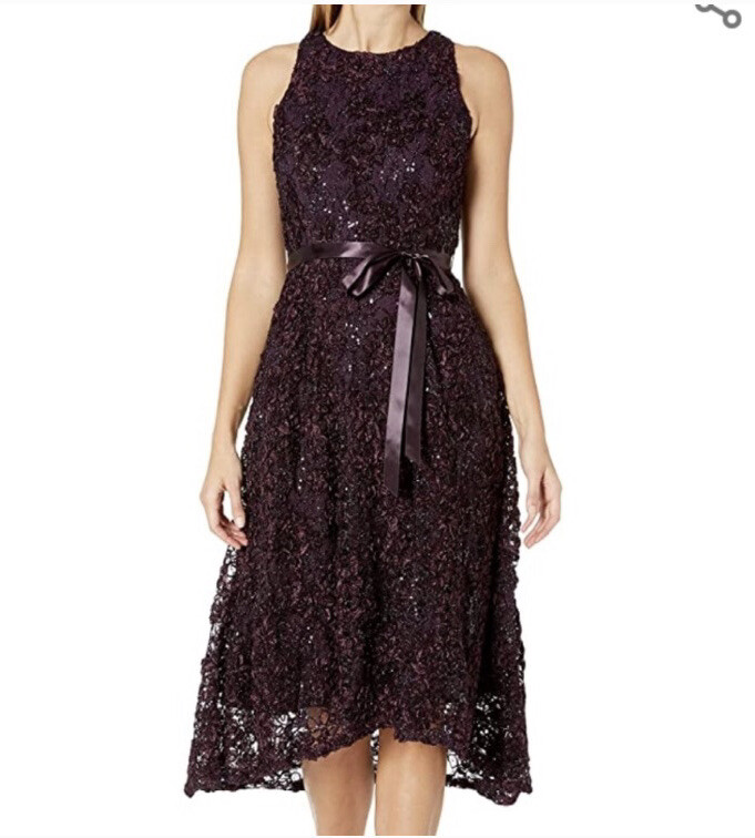 Tahari ASL Women's Sleeveless Soutache Lace Midi Dress Purple Size 14
