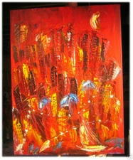 MANHATTAN  RED  NYC ARTWORK ART canvas painting  Original Oil Painting CANVAS