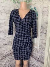 Guess Women's Cross Top Bodycon  Dress Size 6 Blue Stretch Ruched Plaid Gingham