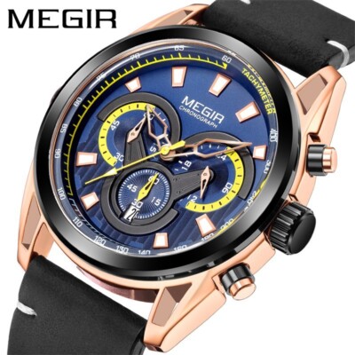 MEGIR Herren Chronograph Quarzuhr Lederarmband Klassische Sport Armbanduhr