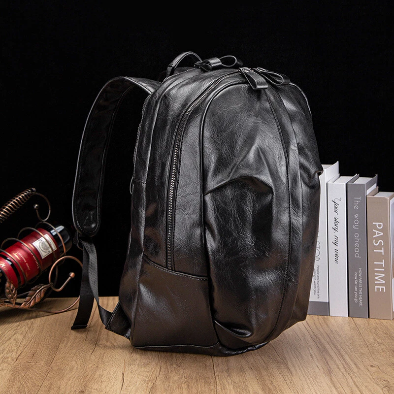 New Men's Backpack PU Soft Leather Large Capacity Casual Backpack Computer Bag