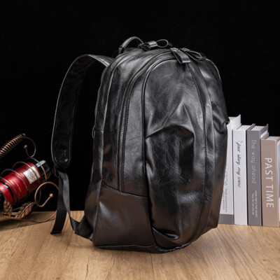 New Men's Backpack PU Soft Leather Large Capacity Casual Backpack Computer Bag