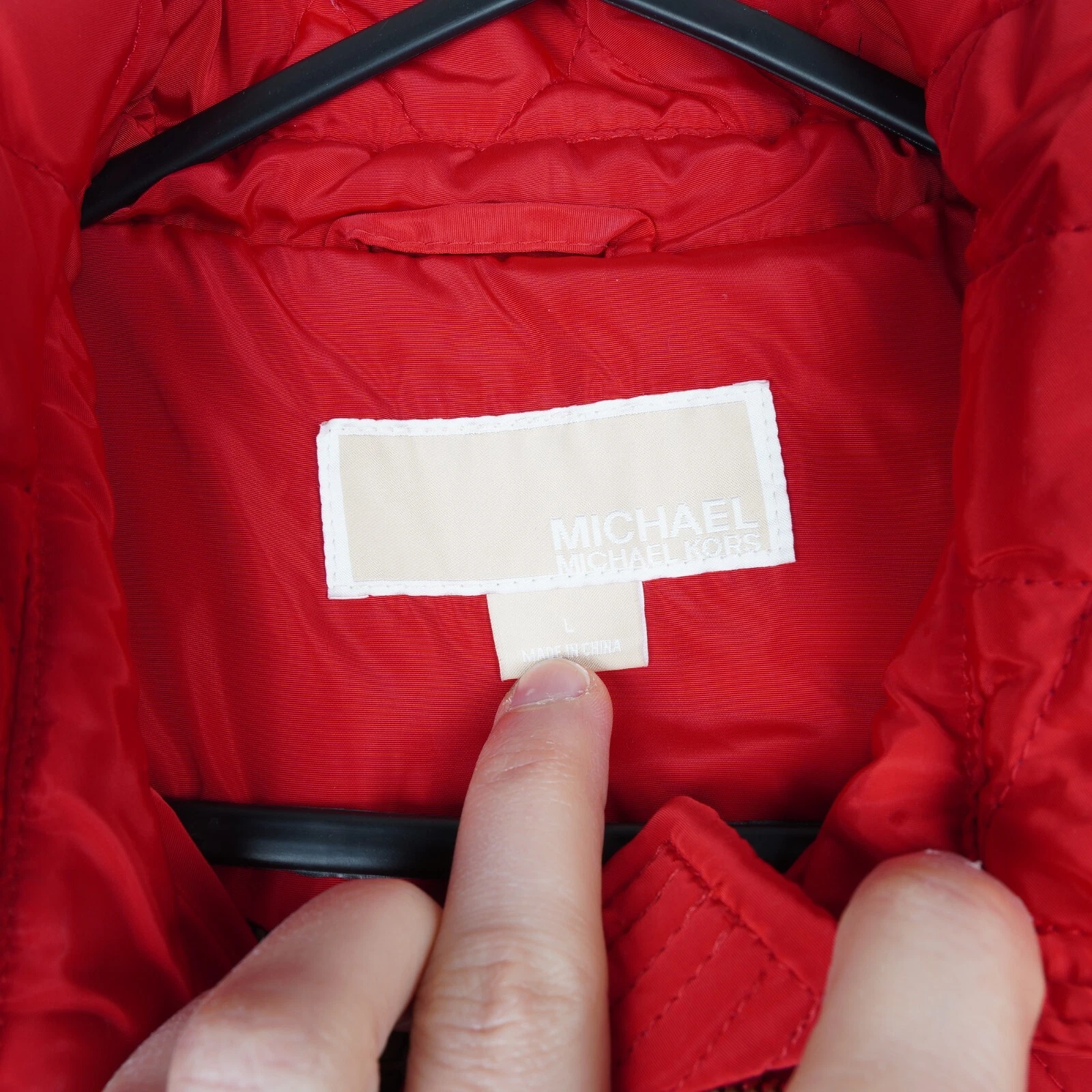 Giacca Michael Kors donna grande rossa trapuntata imbottita full zip cappuccio utility B59