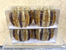 Beaded Tea Light holders matched Napkin Rings Round - Set of 4 NWT Gold Purple