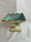 HULL POTTERY Butterfly Flowers Pedestal Compote Candy Dish Mid Century Gold Trim