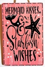 MERMAID STARFISH SIGN Wall Art Hanger Plaque Tiki Deck Beach Bath Nautical Decor