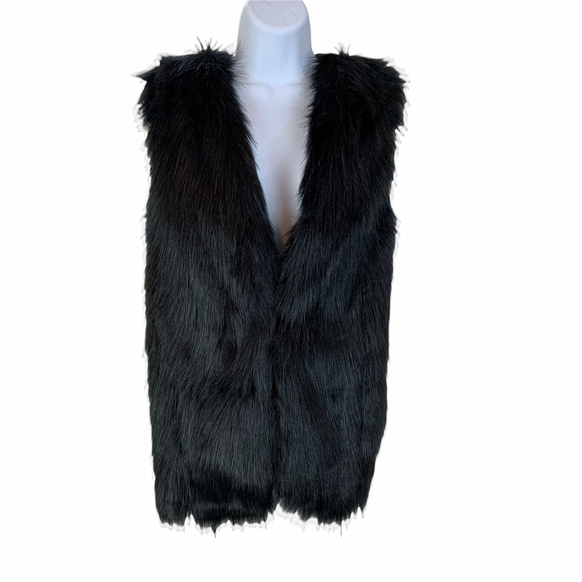 Shelby Collection sz Small Faux Fur Fluffy Furry Vest Black New NWT