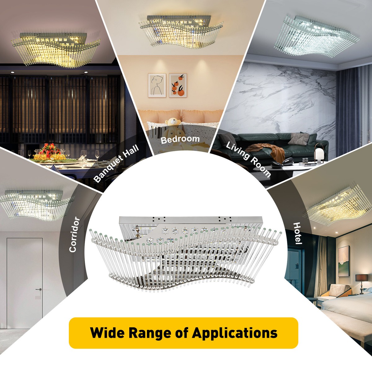 LED Ceiling Light Flush Mount Lamp Remote Control Wave Glass