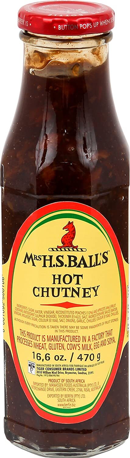 MRS Ball's Chutney Hot (4 x 375 ml) | Salsa a la parrilla cocinar picante