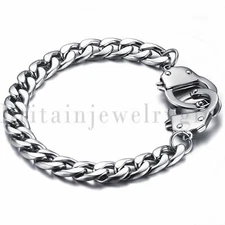 Men's Stainless Steel Link Chain Bracelet Handcuff Lock Bangle Wristband