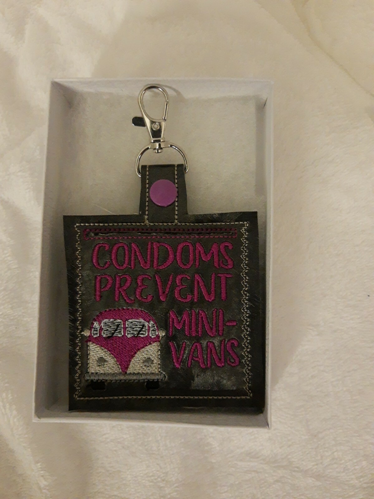 Condom Holder Keychain Clip Dangle CONDOMS PREVENT MINIVANS Free