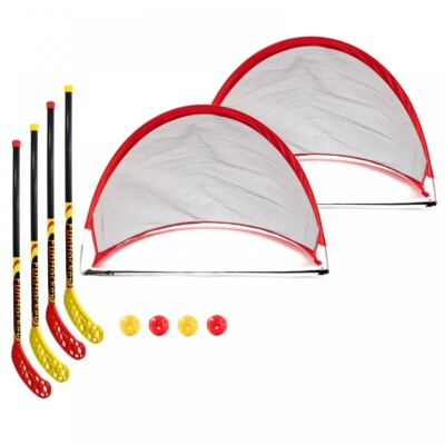 FunHockey Schläger 2 x 2er Set + Pop up Tor Mini Outdoor Feldhockey Floorball