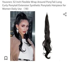 YOUSNERC 32" Flex wrap around ponytail long curly nat. black 1b synthetic exten.