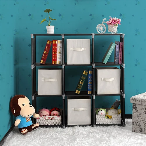 Multifunctional Assembled 3 Tiers 9 Compartments Storage Shelf Black - Picture 3 of 9