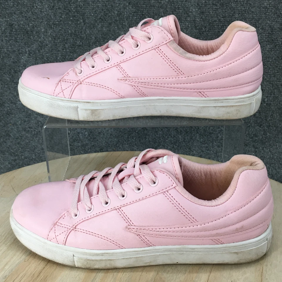 Fila Zapatos Mujer 8.5 Entrenador Zapatillas Rosa Imitación Cuero Punta Redonda Con Cordones Foto 2 de 4