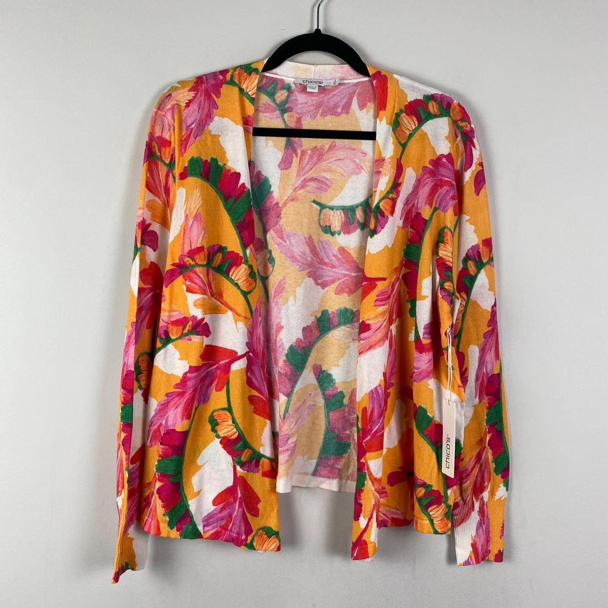 Chicos Summer Romance Foliage Topper Cardigan Size US XL Print Open Front - Main Image