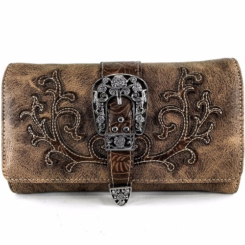 Justin West Western Floral CCW Stud Buckle Concealed Carry Handbag Purse Set - Picture 116 of 131