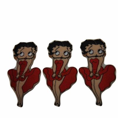 Betty Boop Cartoon Character Red Dress Embroidered Iron on Patch Set of 3
