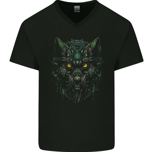 Cyber Wolf Werewolf Lycan Mens V-Neck Cotton T-Shirt - Picture 3 of 3