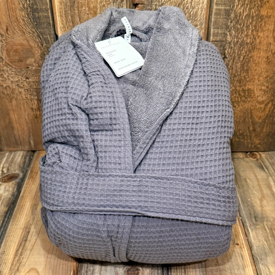 POTTERY BARN WAFFLE WEAVE RESORT ROBE, MEDIUM ~ CHARCOAL (NO MONO) *HYDROCOTTON* - Image 4 of 4