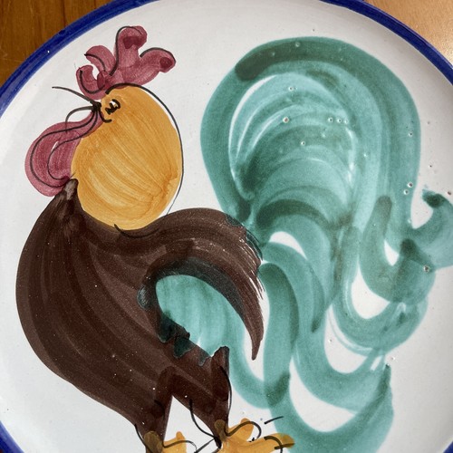 Vietri Rooster Plate 7 1/2" Made Italy Hand painted Blue Green Brown Excellent - Picture 3 of 7