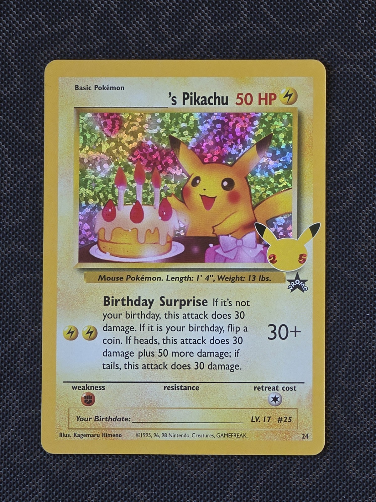 Pokemon Birthday Pikachu 24/53 Celebrations Classic Collection Holo NM